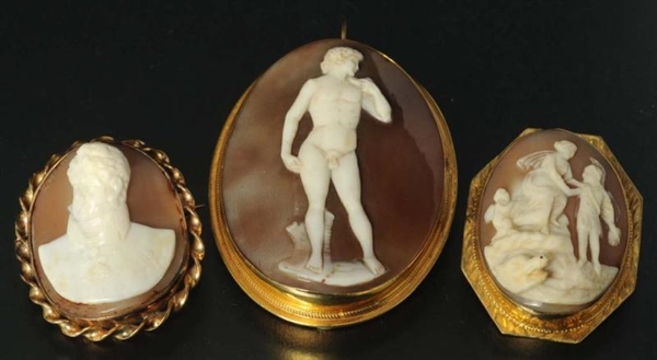 LOT OF 3: ANTIQUE CAMEO PINS.                     