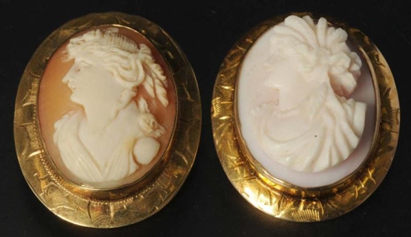 LOT OF 2: ANTIQUE 10K GOLD CAMEO PINS.            