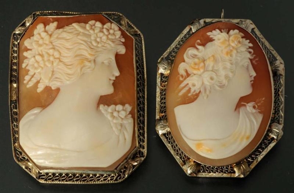 LOT OF 2: ANTIQUE 14K Y.GOLD CAMEO PINS.          