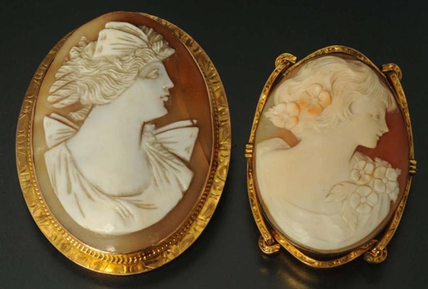 LOT OF 2: ANTIQUE 10K GOLD CAMEO PINS.            