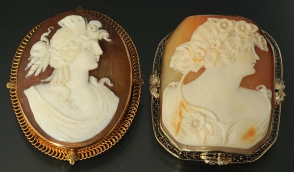 LOT OF 2: ANTIQUE 14K GOLD CAMEO PINS.            