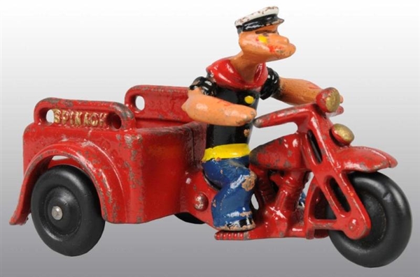 CAST IRON HUBLEY POPEYE SPINACH PATROL MOTORCYCLE 
