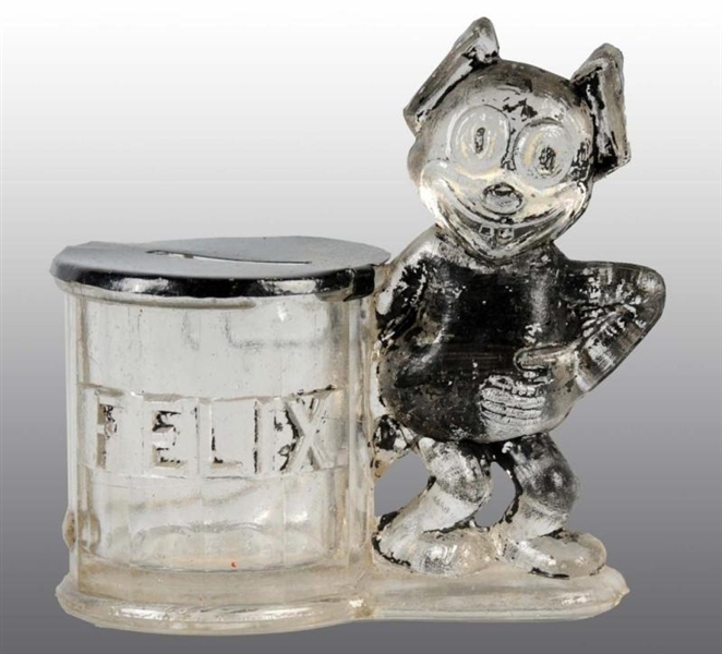 GLASS FELIX THE CAT CANDY CONTAINER STILL BANK.   