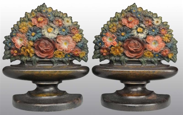 CAST IRON MIXED FLOWERS IN BASKET BOOKENDS.       