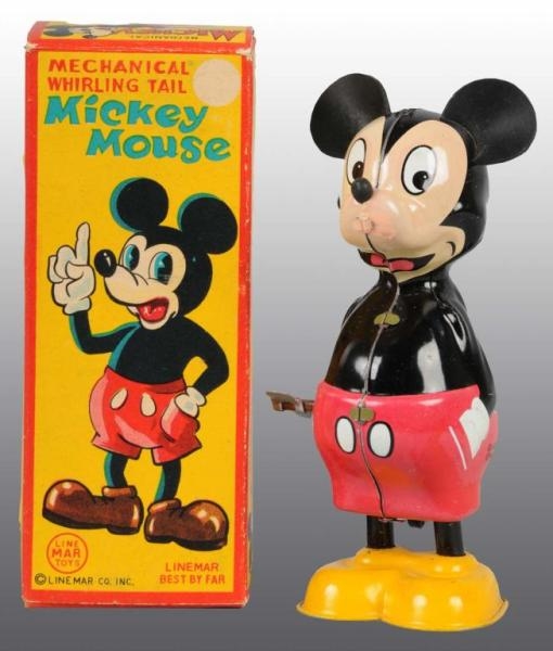 LINEMAR MICKEY MOUSE WHIRLING TAIL IN ORIG BOX.   