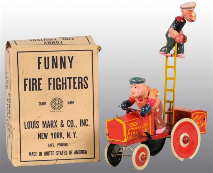 MARX POPEYE & FUNNY FIRE FIGHTERS TOY IN ORIG BOX 