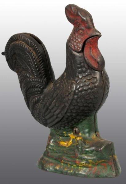 CAST IRON ROOSTER MECHANICAL BANK.                