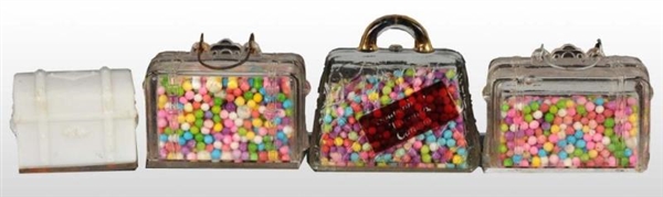 LOT OF 4: GLASS SUITCASE CANDY CONTAINERS.        
