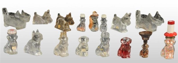 LOT OF 16: GLASS DOG CANDY CONTAINERS.            