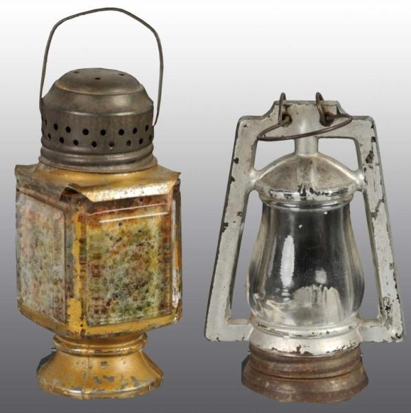 LOT OF 2: GLASS LANTERN CANDY CONTAINERS.         