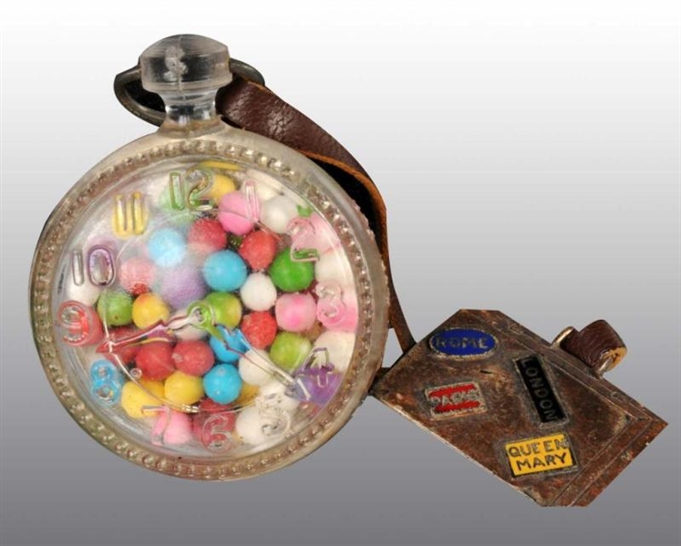 GLASS POCKET WATCH CANDY CONTAINER.               