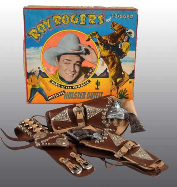 ROY ROGERS TOY DOUBLE HOLSTER GUN SET.            