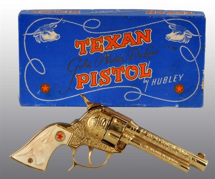 HUBLEY TEXAN DELUXE GOLD-PLATED TOY CAP GUN.      