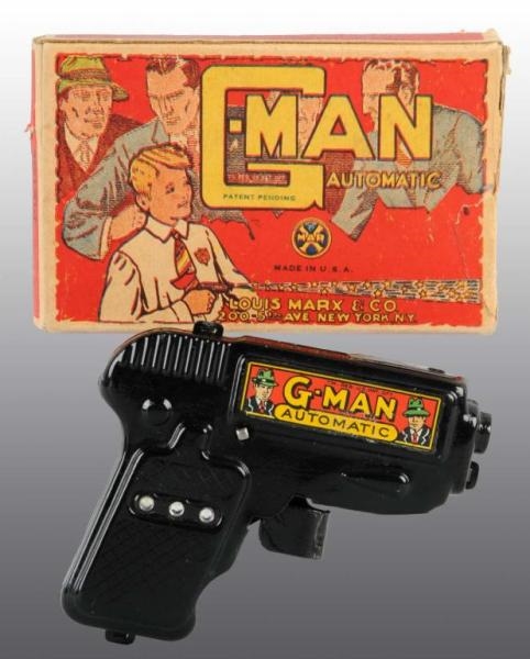 MARX G-MAN AUTOMATIC TOY SPARKLER GUN.            