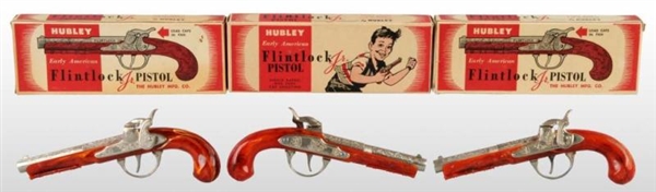 LOT OF 3: HUBLEY TOY FLINTLOCK CAP GUNS.          