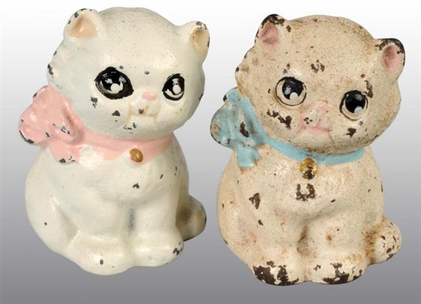 LOT OF 2: CAST IRON KITTY WITH BOW PAPERWEIGHTS.  