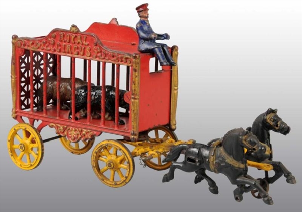 CAST IRON HUBLEY ROYAL CIRCUS CAGE WAGON TOY.     