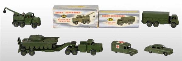 LOT OF 5: DINKY ARMY VEHICLE DIE-CAST TOYS.       