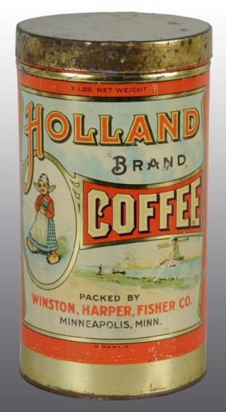 3-POUND TALL HOLLAND COFFEE TIN.                  