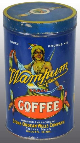 3-POUND TALL WAMPUM COFFEE TIN.                   