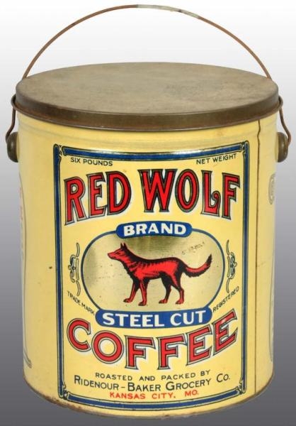 6-POUND RED WOLF COFFEE TIN.                      