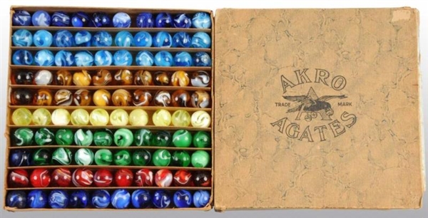 ORIGINAL BOX OF AKRO AGATE ASSORTED NO. 1 MARBLES 