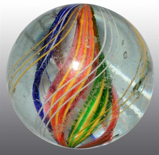 MULTI-COLORED DIVIDED CORE SWIRL MARBLE.          
