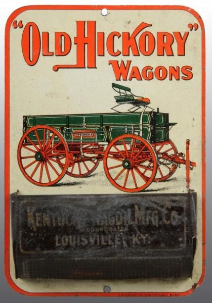 TIN OLD HICKORY WAGONS MATCH HOLDER.              