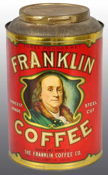 3-POUND FRANKLIN COFFEE COUNTER TIN.              