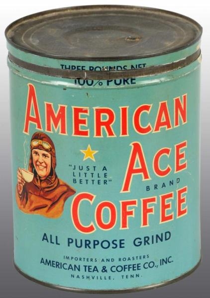 3-POUND AMERICAN ACE COFFEE TIN.                  