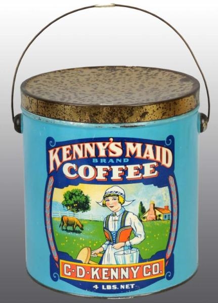 4-POUND KENNYS MAID COFFEE COUNTER TIN.          