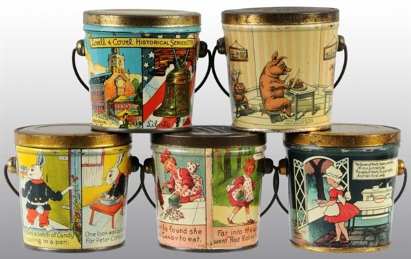 LOT OF 5: CANDY TINS.                             