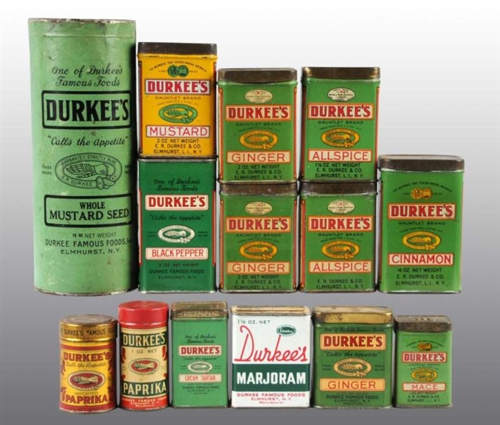 LOT OF 14: DURKEES SPICE TINS.                   