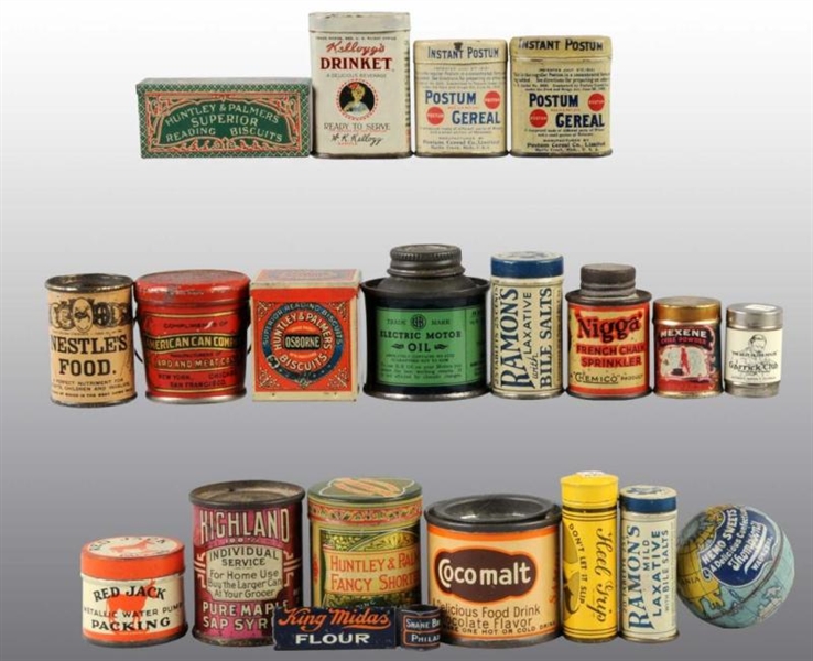 LOT OF 20: SMALL PRODUCT TINS.                    