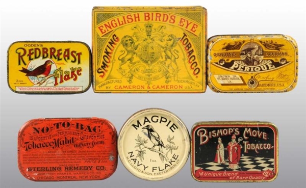 LOT OF 6: ASSORTED TOBACCO TINS.                  