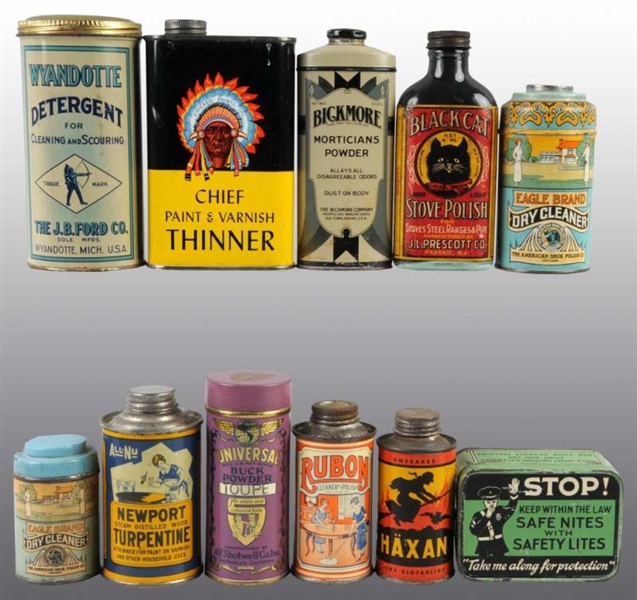 LOT OF 11: ASSORTED PRODUCT TINS & BOTTLES.       