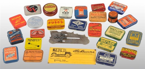 LOT OF 24: AUTOMOBILE-RELATED TINS.               