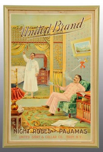 EMBOSSED TIN UNITED BRAND NIGHT ROBES SIGN.       