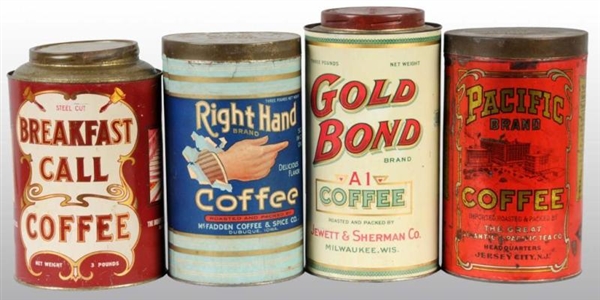 LOT OF 4: 3-POUND TALL COFFEE TINS.               