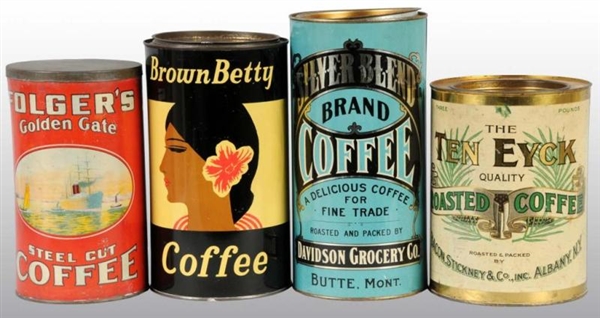LOT OF 4: 3-POUND TALL COFFEE TINS.               