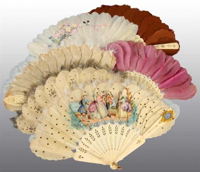 LOT OF 6: VINTAGE SILK & FEATHER FANS.            