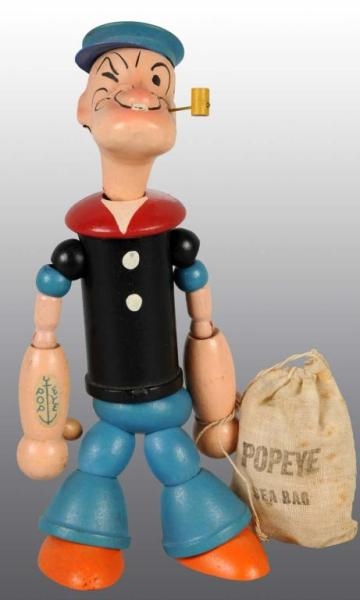 POPEYE WOOD JOINTED DOLL WITH SEA BAG.            