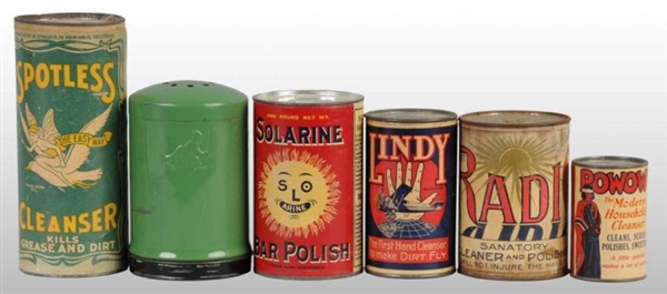 LOT OF 6: PRODUCT TINS.                           