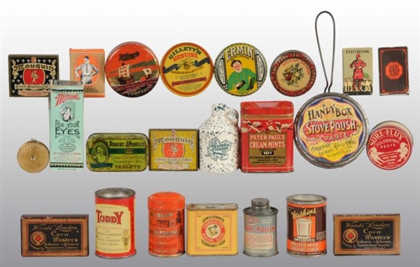 LOT OF 23: ASSORTED PRODUCT TINS.                 