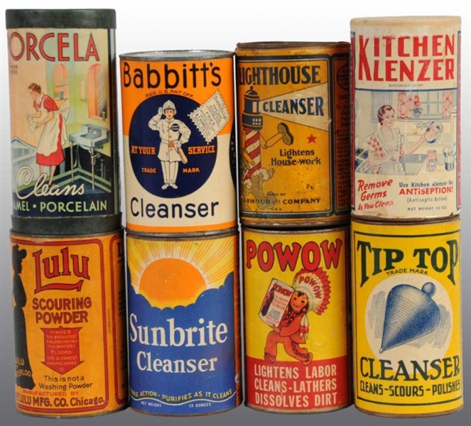 LOT OF 8: VINTAGE CLEANER PRODUCT TINS.           
