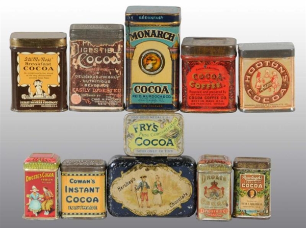 LOT OF 11: SMALL SAMPLE COCOA TINS.               