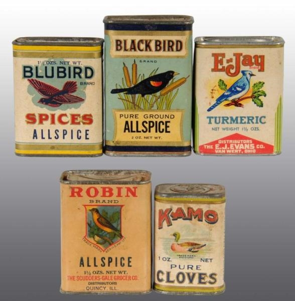 LOT OF 5: SPICE TINS.                             