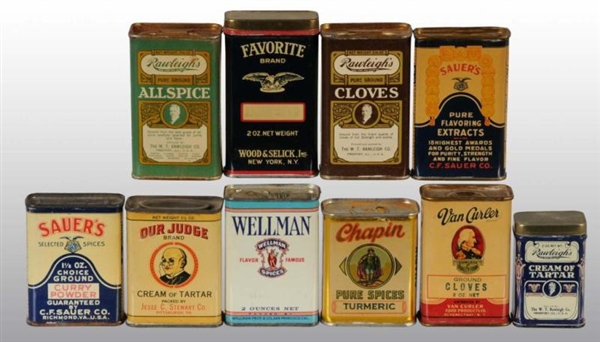 LOT OF 10: SPICE TINS.                            