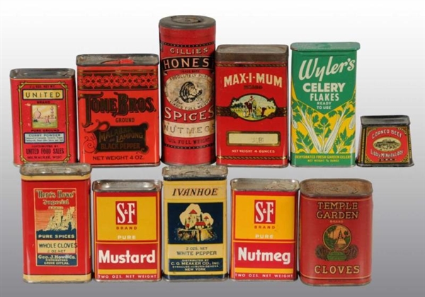 LOT OF 11: SPICE TINS.                            