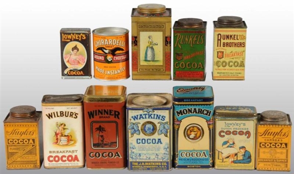 LOT OF 12: COCOA TINS.                            